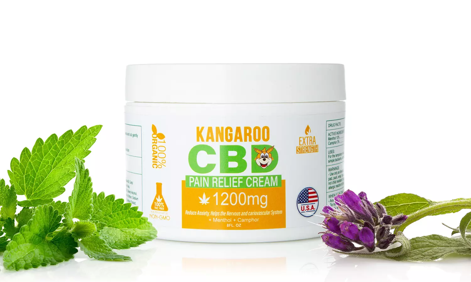 Kangaroo CBD Pain Relief Cream with Menthol & Comfrey Extract (1200mg) - Primary Image