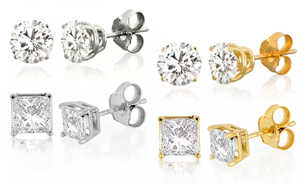 1/10-2 CTTW Diamond Solitaire Stud Earrings in 10K Gold by DeCouer (H-I, I2-I3) - Primary Image