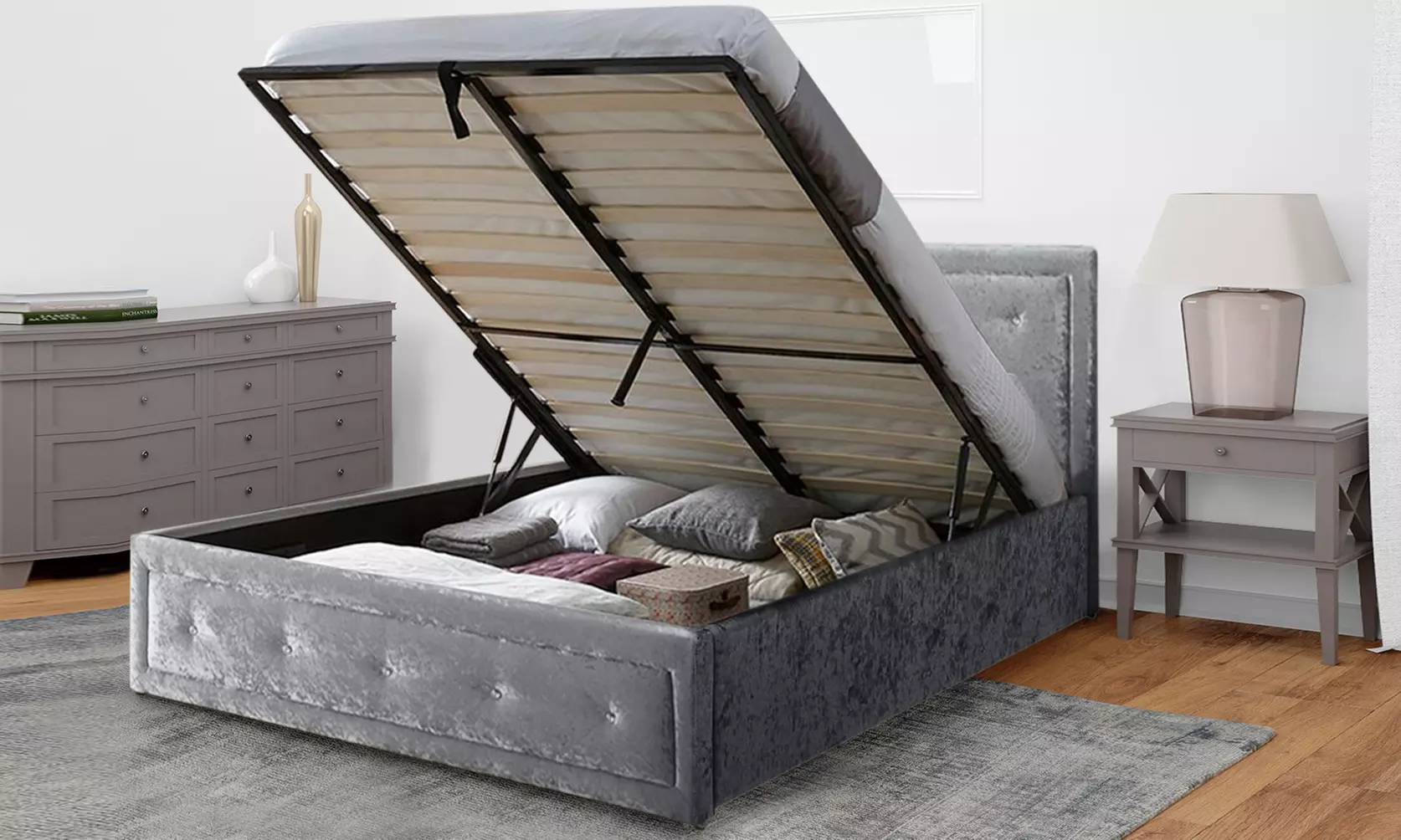 Carerra Diamond Ottoman Storage Bed with or without Mattress - Second Medium