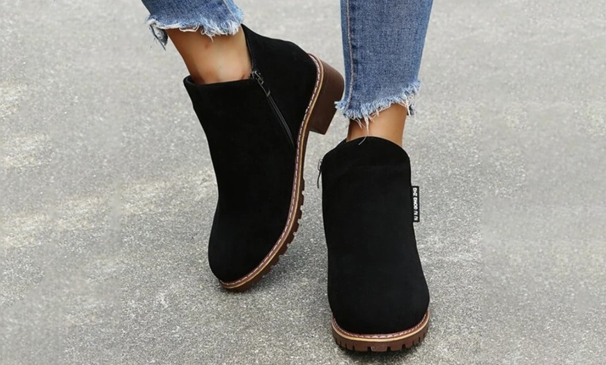 Image 8: Round-Toed Zippered Ankle Boots