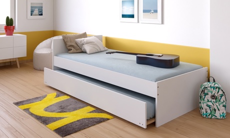 Lit podium 90 x 190 cm avec tête de lit et 2 sommiers Weber Industries, livraison offerte