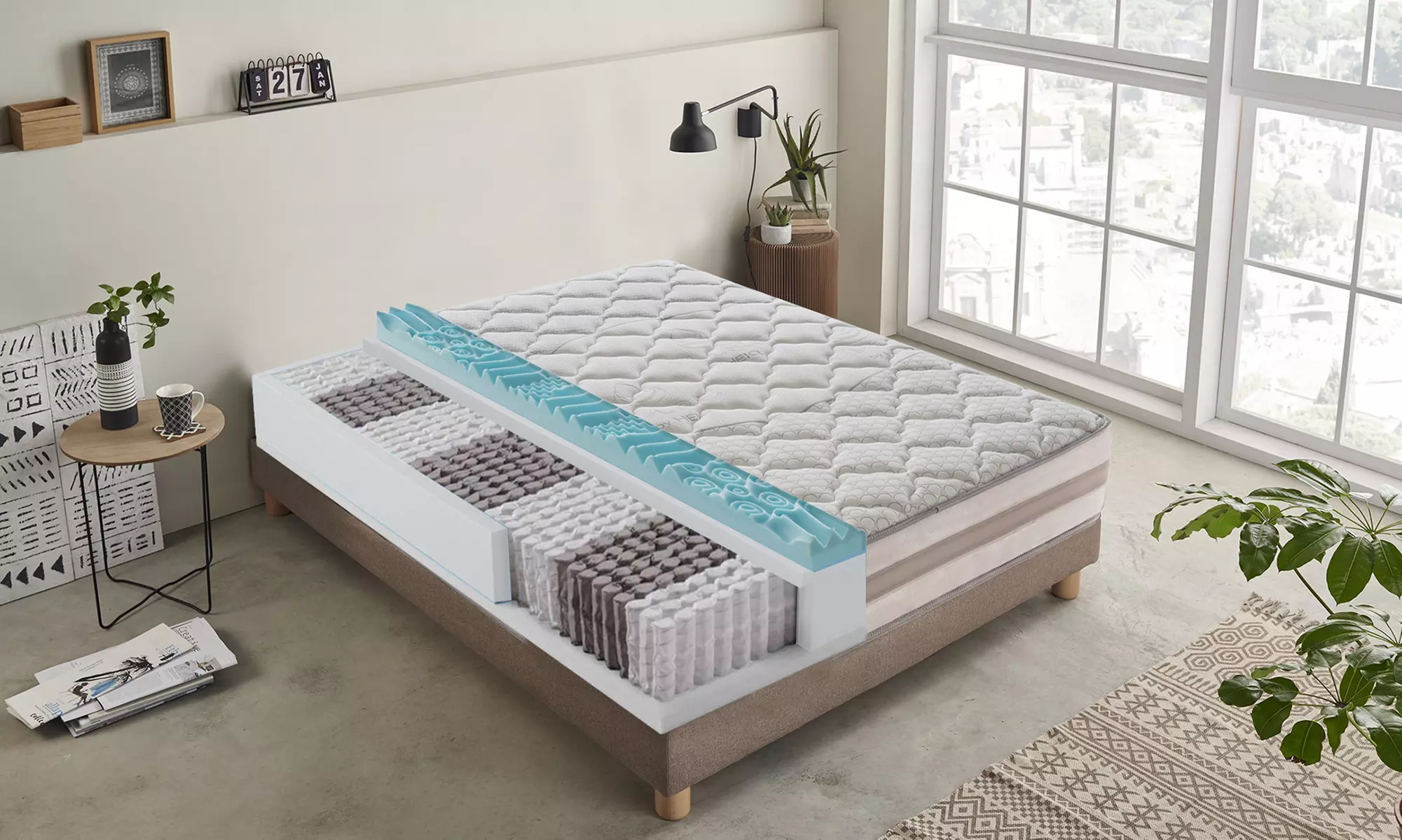 Matelas à ressorts ensachés et gel mémoire 13 zones