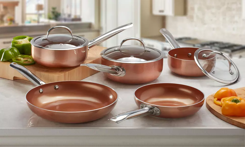Cooks Professional Two, Three or Five-Piece Copper Ceramic Pan Sets - Primary Image