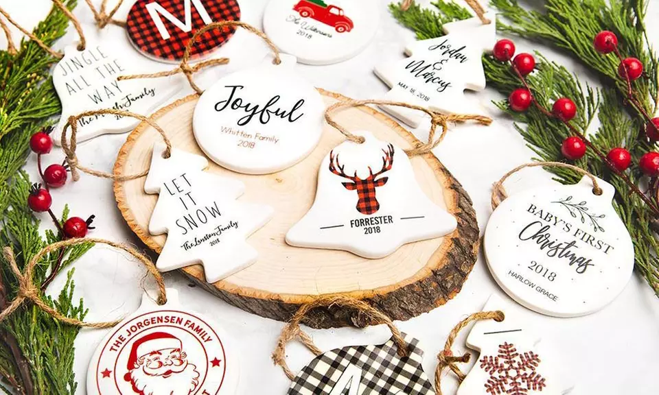 One, Two, Three, Five, or 10 Personalized Porcelain Christmas Ornaments from Qualtry (Up to 78% Off) - Primary Image