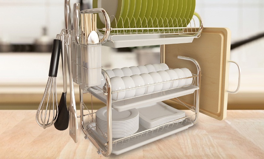 Image 1: Three Tier Dish Drainer Storage Stand 
