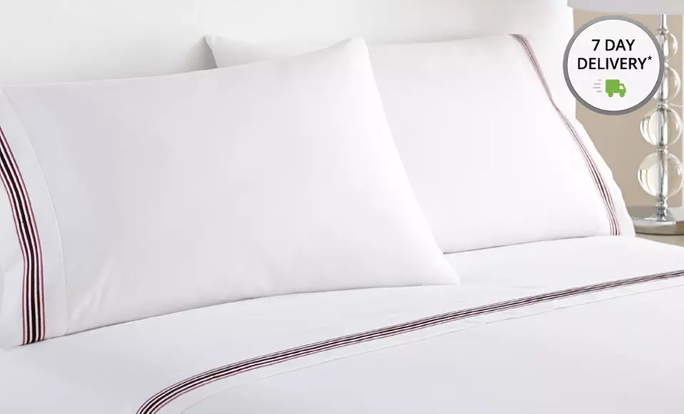 Bellissimo 4-Piece Embroidered Marrowing-Hem Sheet Set. Multiple Sizes from $22.99–$29.99. Free Shipping and Returns. - Primary Image