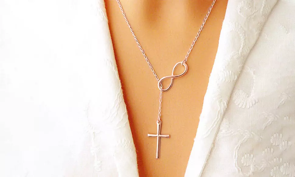 Italian Solid Sterling Silver Infinity Cross Lariat Necklace