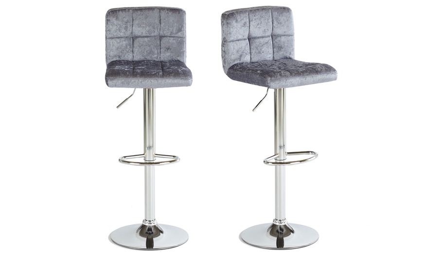 Image 4: Two Crushed Velvet Bar Stools