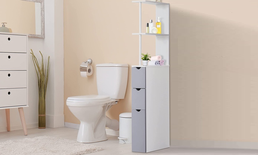 Image 1: HomCom Slim Tall Bathroom Cabinet