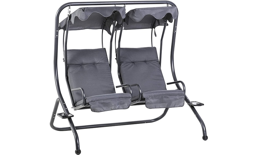 Image 12: Outsunny Twin Single Seat Swing Chair with Canopy