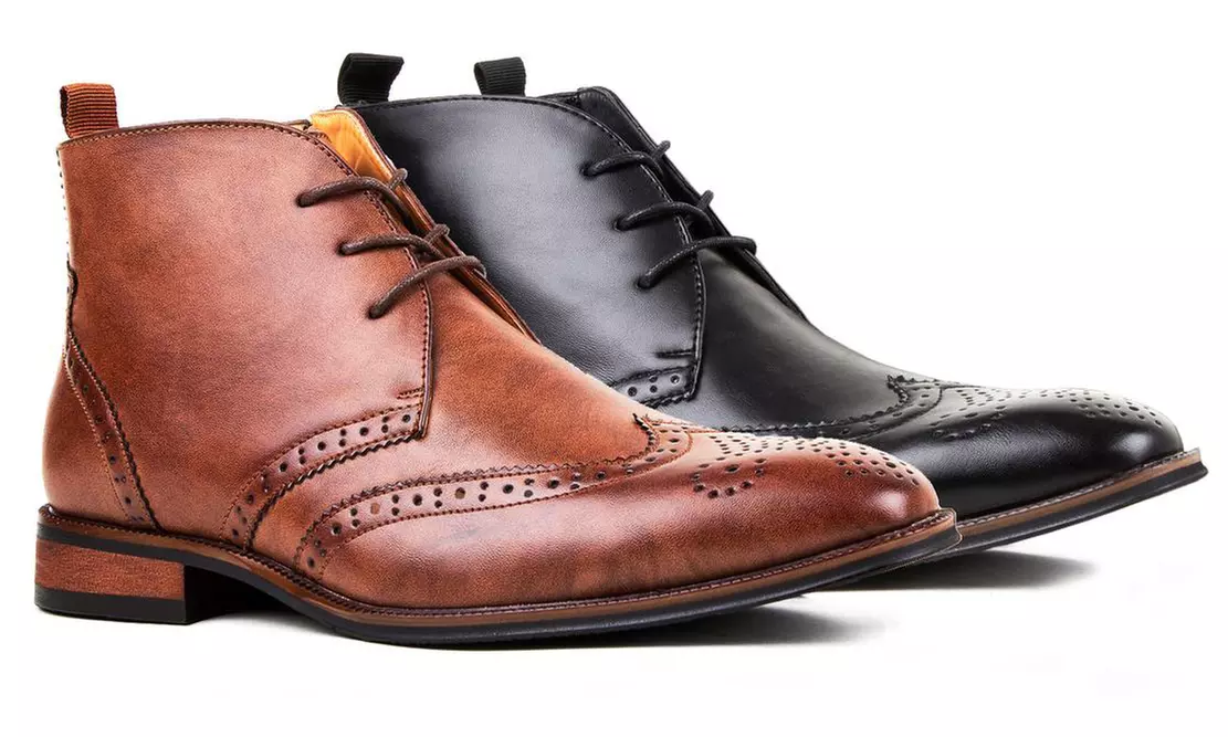 Gino Vitale Men's Wing-Tip Brogue Dress Boots - Primary Image