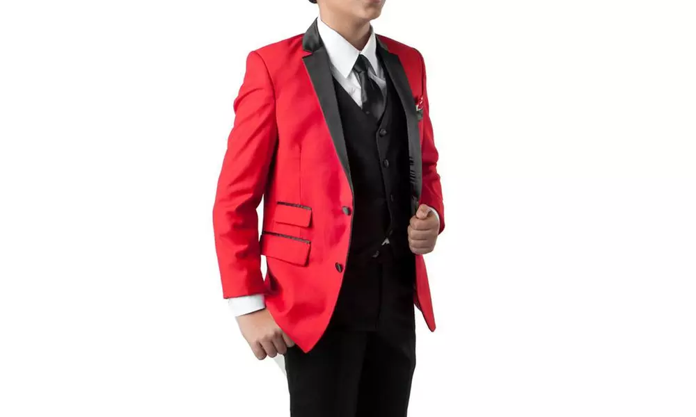 Tazio Boys Slim-Fit Notch Lapel Suit (4-Piece Set) - Second Medium