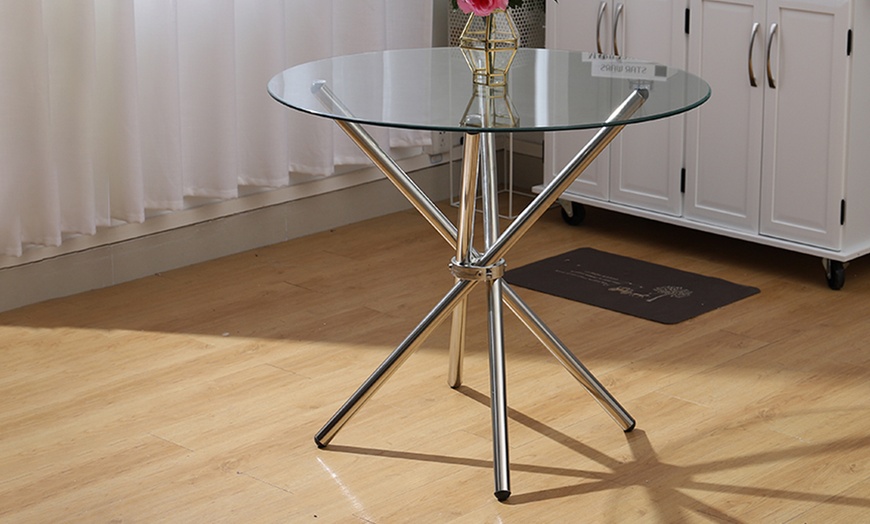 Image 1: Tempered Glass Crossover Round Dining Table