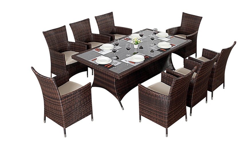 Image 5: 8-Seater Rattan-Effect Dining Set