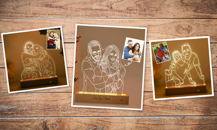 Image 1: Custom Wooden Base 3D Night Lamp With Personalized Photo