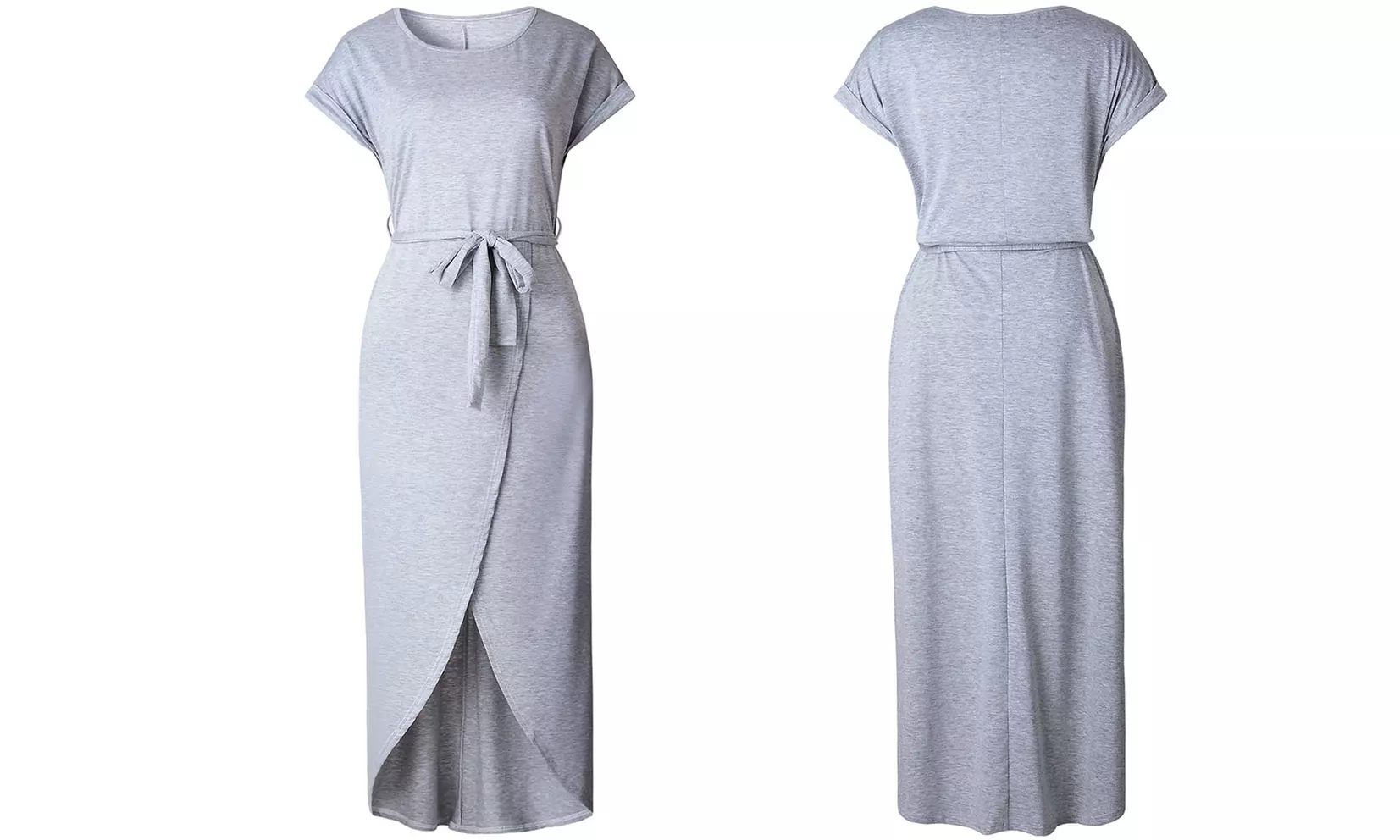 Langes Damen-Sommerkleid mit hohem Schlitz in Grau, Grün und Meeresfarbe - Second Medium