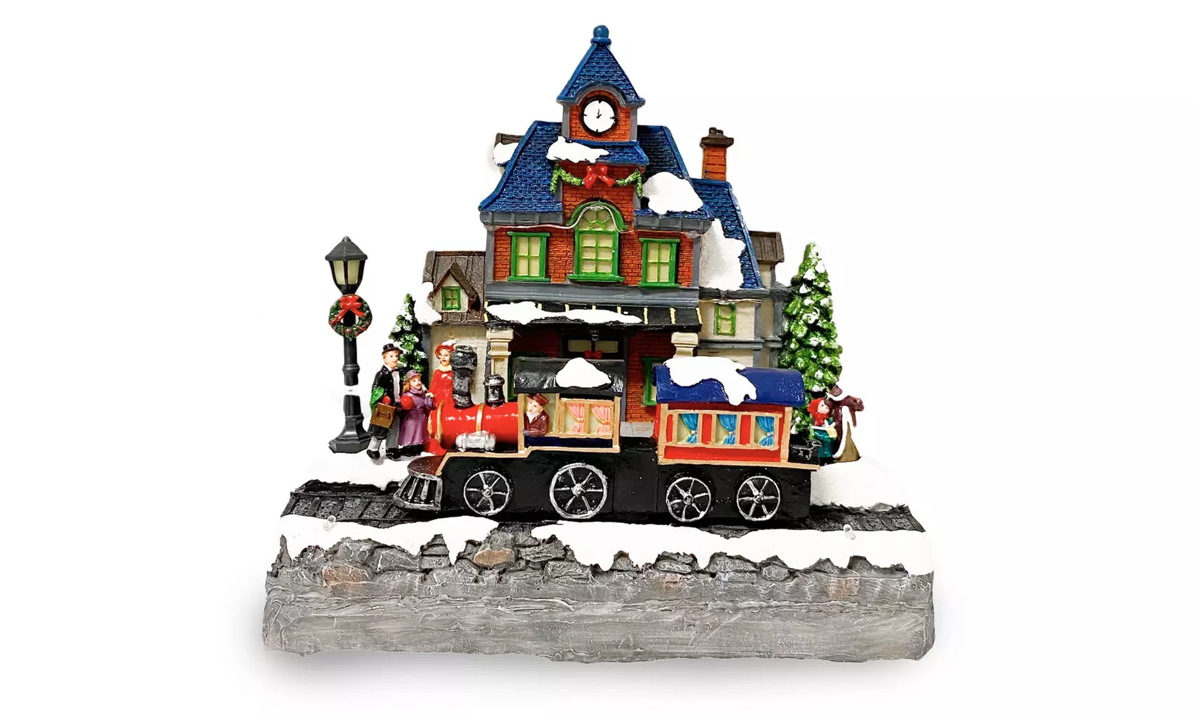 Adorno navideño "Aldea de Navidad" con luces de colores y melodía