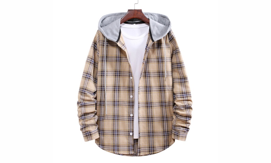 Image 7: Men's Hooded Check Shirt Jacket