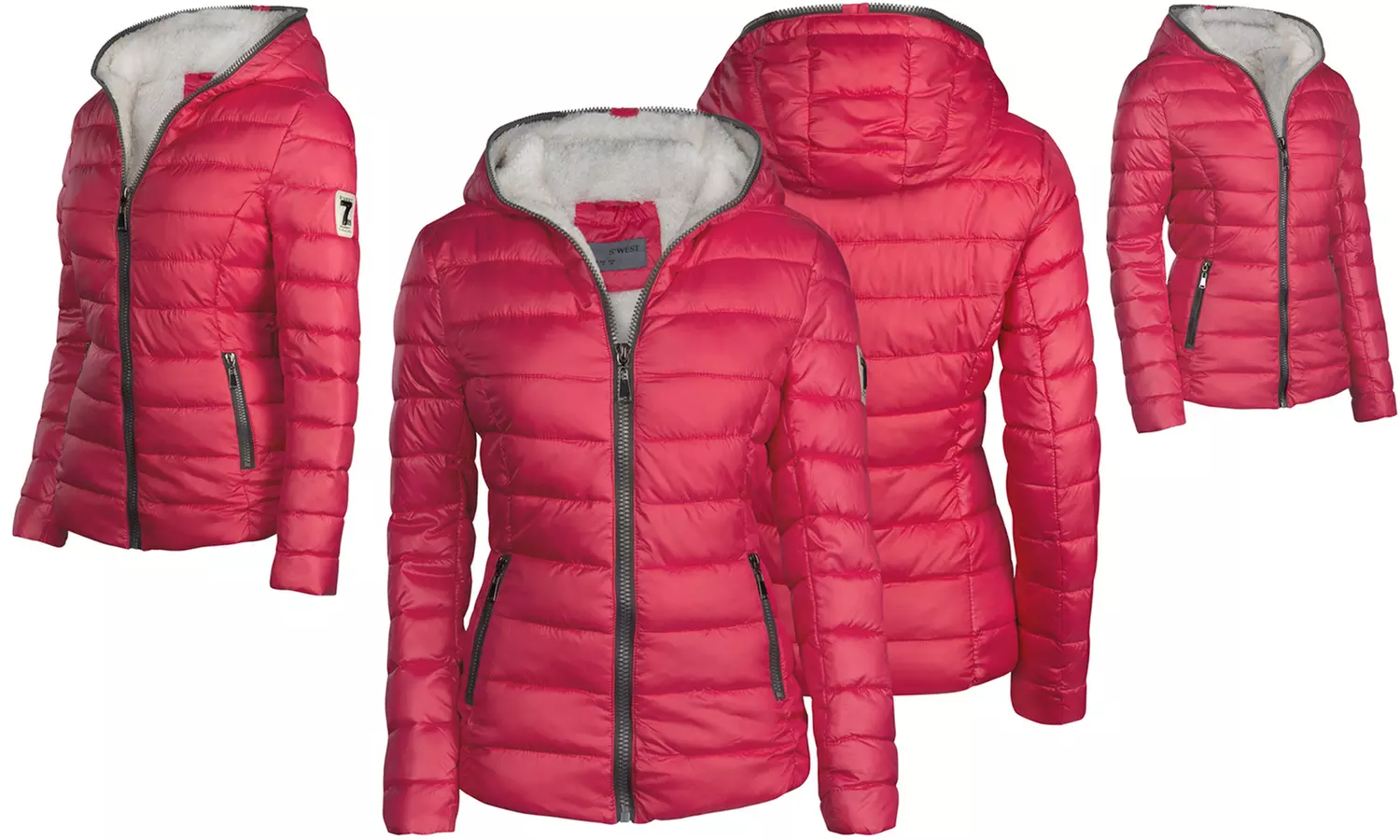 Trisens Steppjacke mit Teddyfell Innenfutter für Damen in Rot, Blau und Schwarz - Second Medium