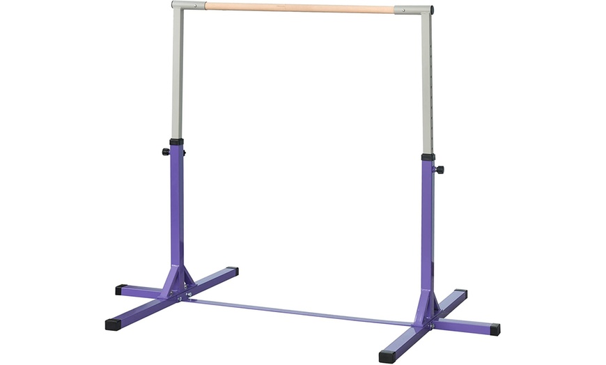 Image 12: HomCom Height Adjustable Horizontal Gymnastic Bar for Kids