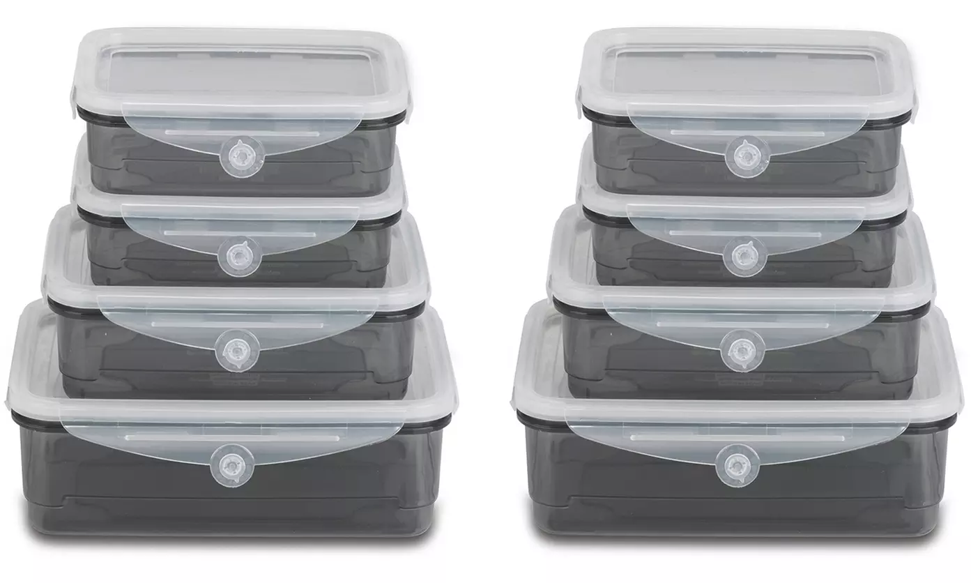 MAXXMEE 8er-Set Frischhaltedosen in Grau mit 4-fach-Klick-Verschluss und auslaufsicherem Dichtungsring inkl. Versand - Second Medium