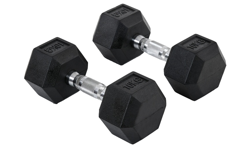 Image 20: HOMCOM Hex Dumbbell Weights 4kg-20kg; Rubber Weight and Metal Grip