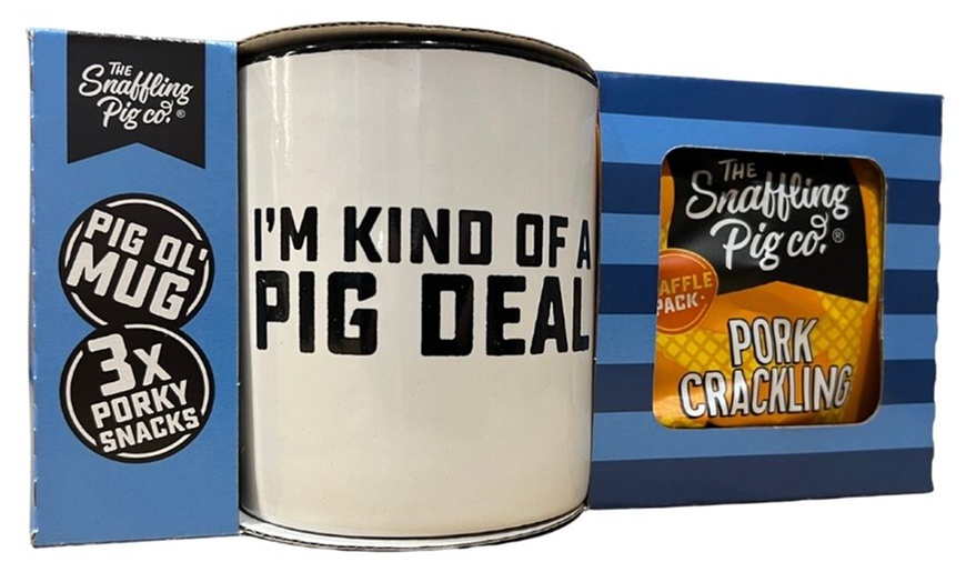 Image 1: Snaffling Pig Mug and Pork Crackling Gift Set