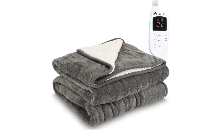 Image 7: Alivo Sherpa or Flannel Low Energy Heated Blanket