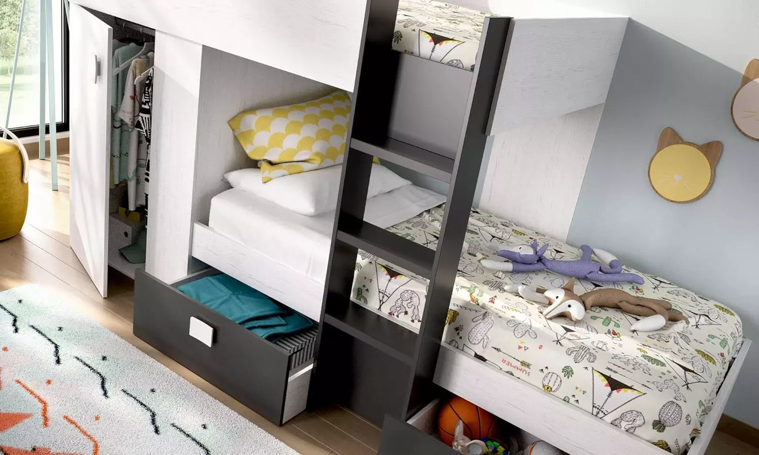 Stapelbed met twee eenpersoonsbedden