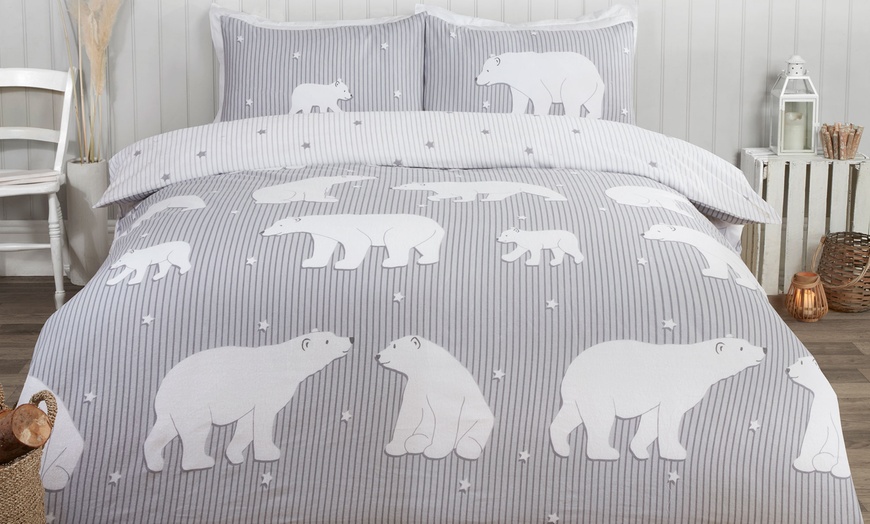 Image 1: Polar Bear Brushed Cotton Duvet Set