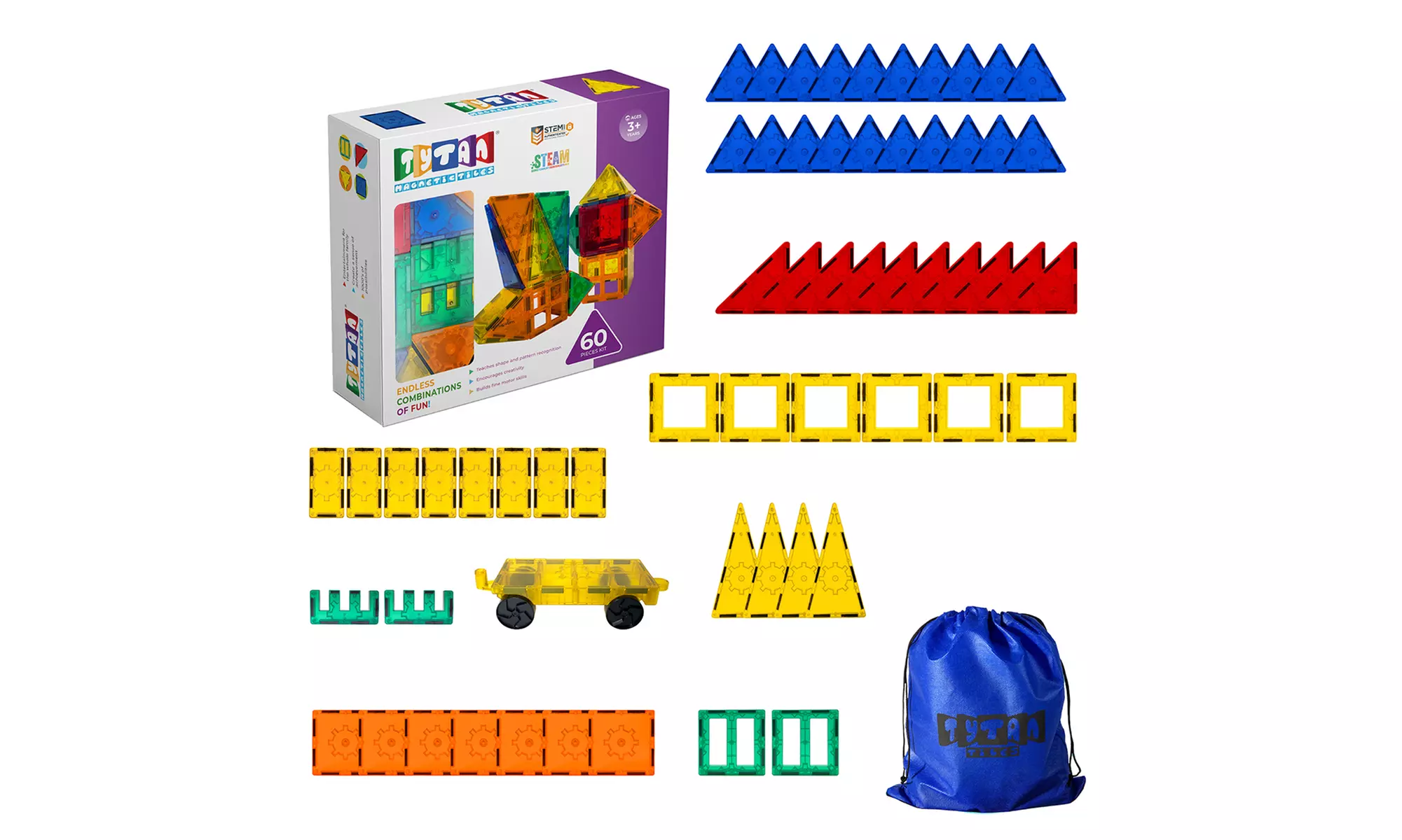Tytan Toys 60 Pieces Magnetic Tiles 