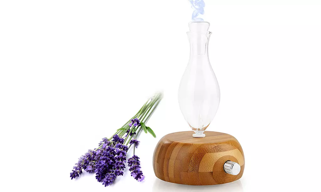 Pleasant Essential Oil Glass Nebulizing Diffuser with Bamboo Base and Color LEDs - Primary Image
