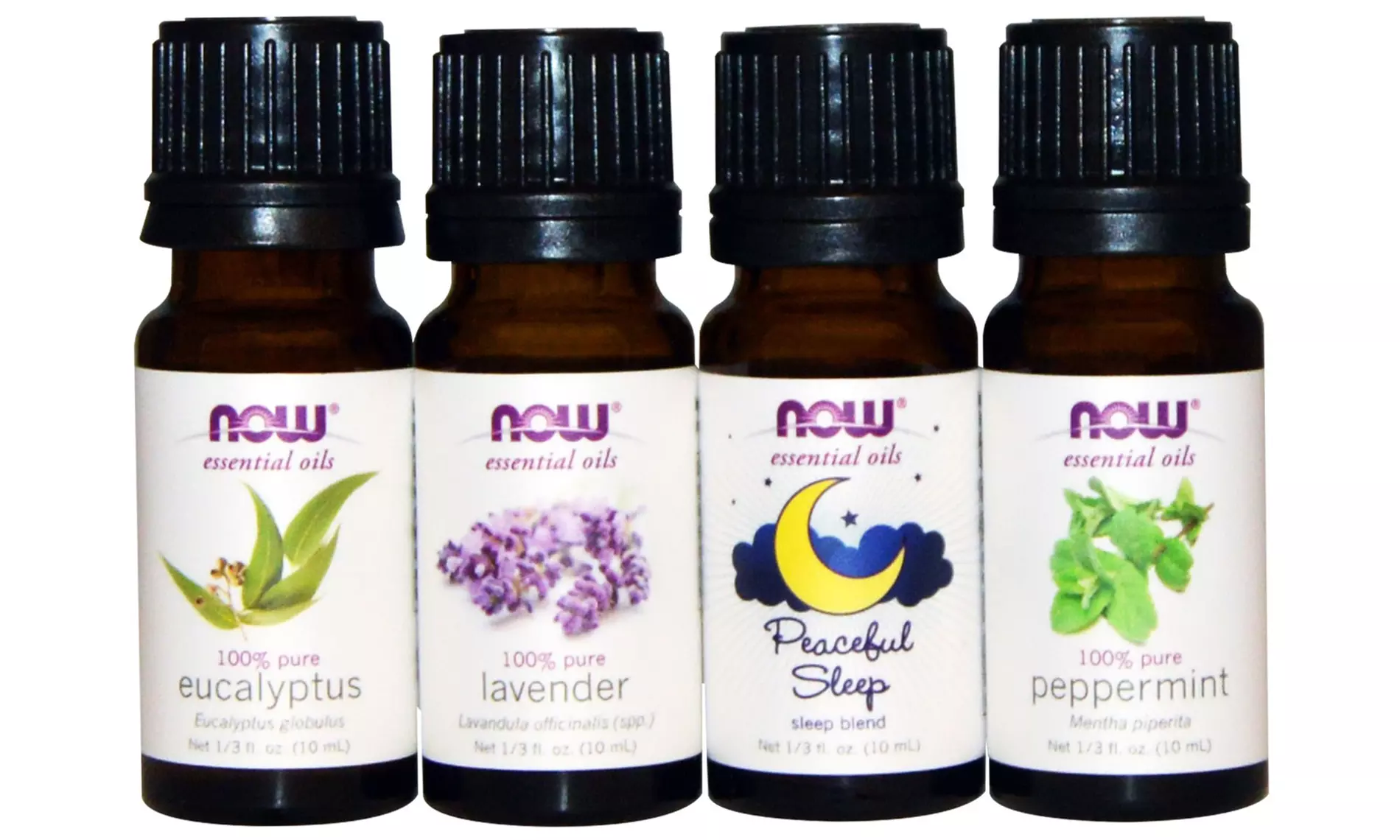 Now Eucalyptus, Lavender, Peppermint, and Peaceful Sleep Essential Oil Set (4-Piece) - Primary Image