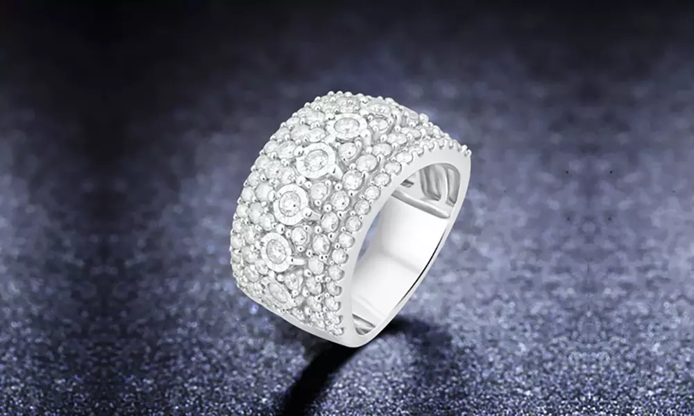 2 1/4 CTTW Diamond Cluster Wedding Band in Sterling Silver by DiamondMuse - Primary Image