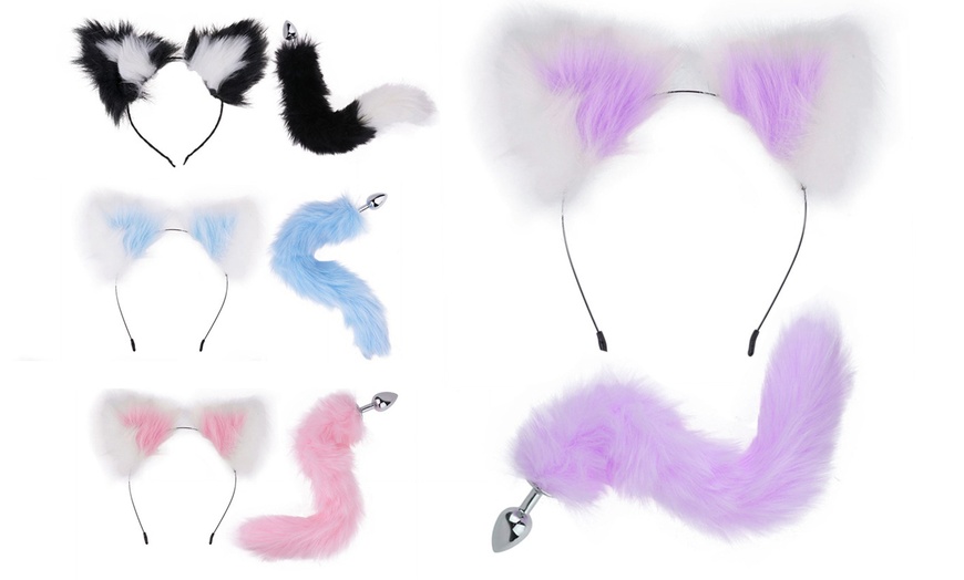 Image 2: Metal Anal Plug Fox Tail Cute Cat Ears Head Hoop Set Cosplay Toy Games
