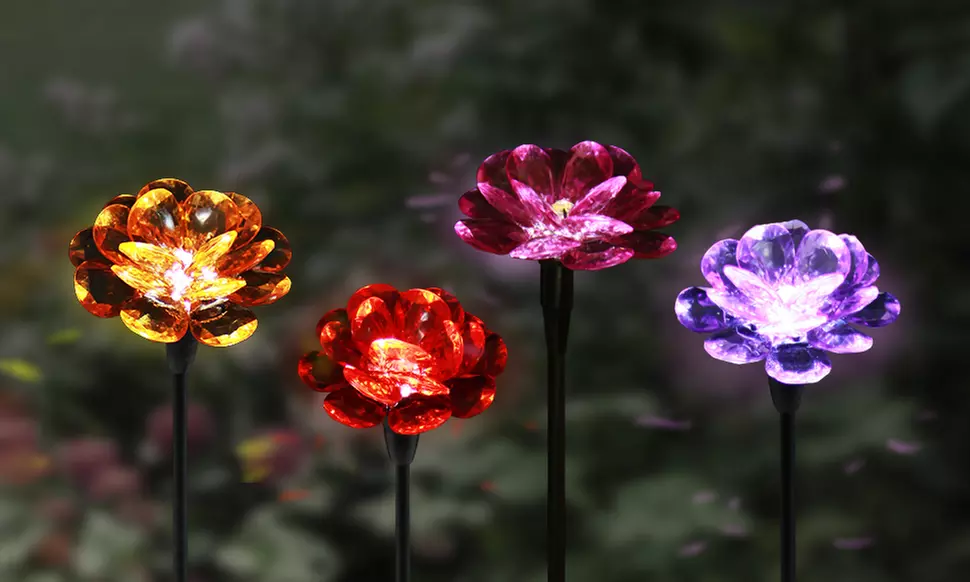 Solar LED Glowing Mini Flower Stake Set (4-Piece) - Primary Image