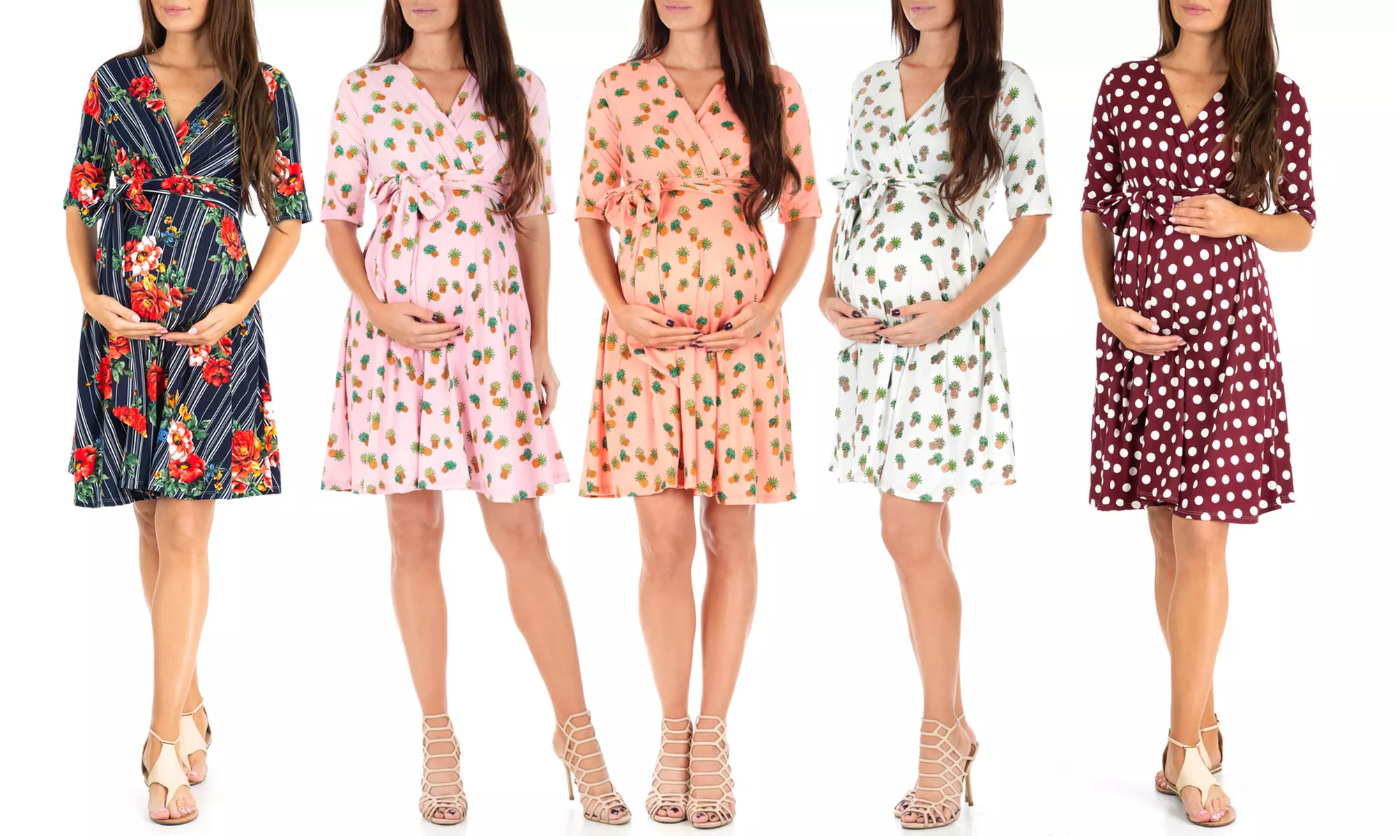 Women's Knee-Length Maternity Dress with Adjustable Belt - Primary Image