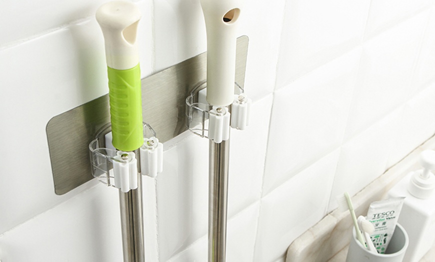 Image 3: Wall-Mounted Double Mop Holder