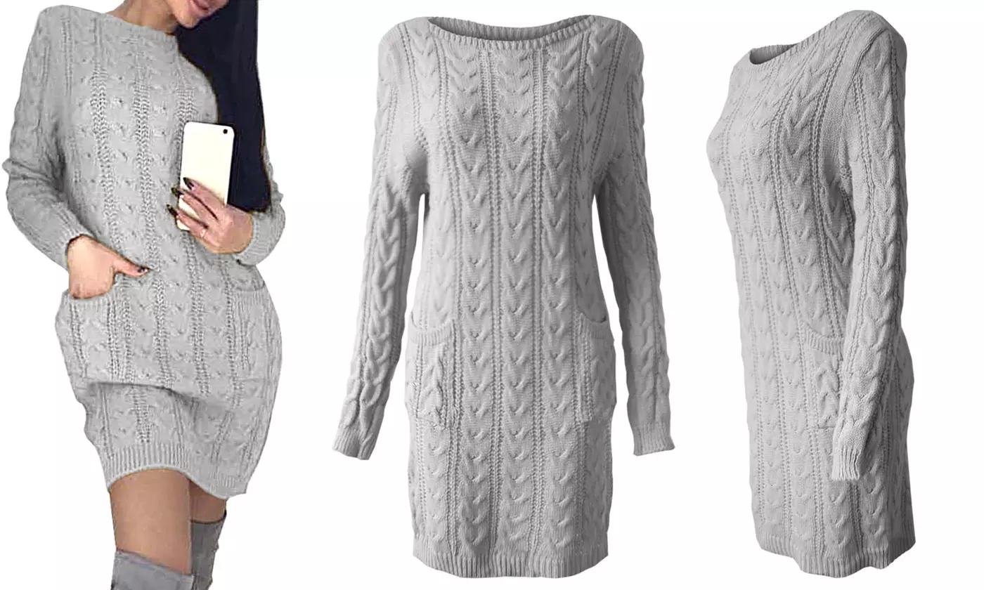 Cable Knit Pocket Jumper Dress