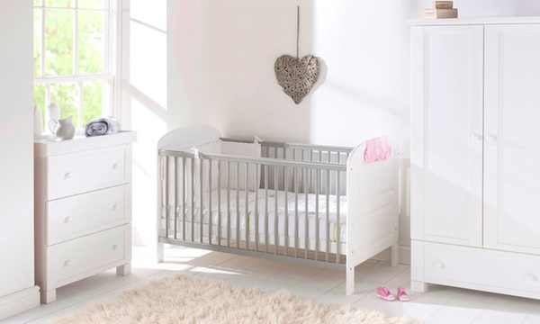 East Coast Nursery Angelina Cot Bed in White and Grey With Mattress for 139.99 With Free Delivery 35 Off