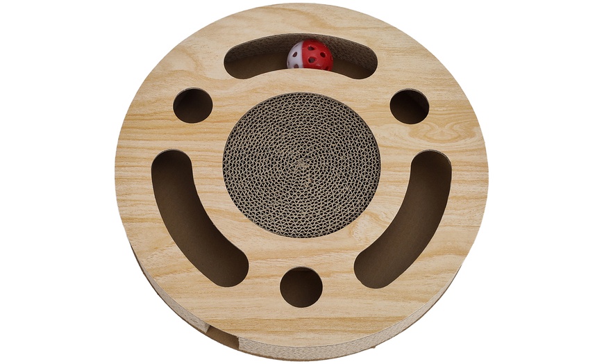 Image 2: Interactive Round Cat Scratcher with Ball Toy