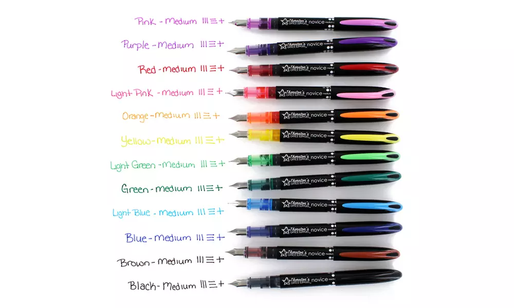 Thornton's Office Supplies Novice Disposable Fountain Pens (12-Pack) - Second Medium