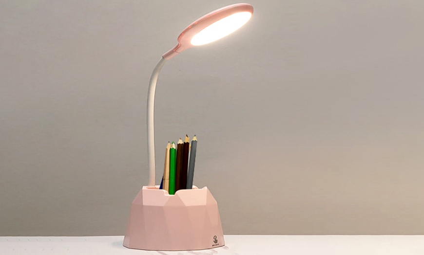 Image 9: Dimmable LED Desk Lamp with Phone and Pen Holder