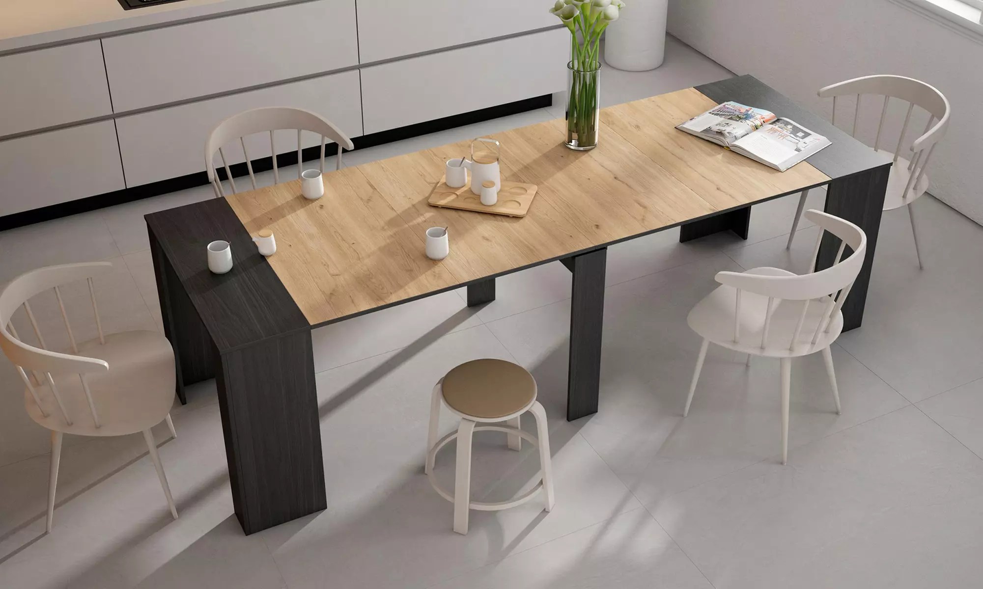 Uitschuifbare tafel voor maximaal 10 of 12 personen