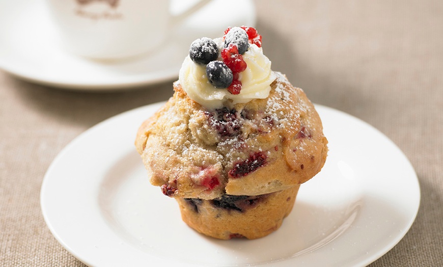 Image 2: Freshly baked Muffin or Cake Slice with Tea or Coffee