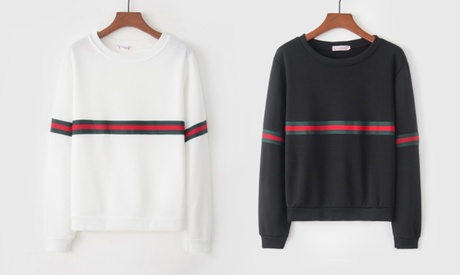 Maglia a maniche lunghe a righe da donna, disponibile in 2 colori