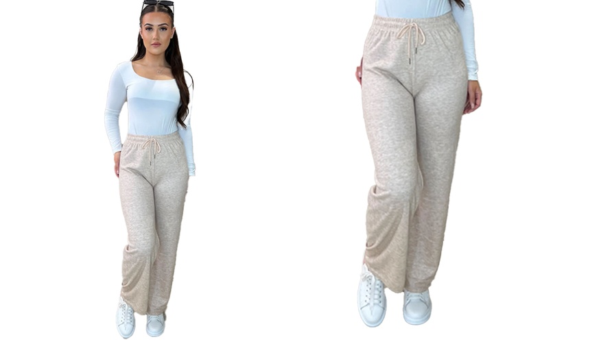 Image 5: Wide Leg Rib Knit Casual Bottoms