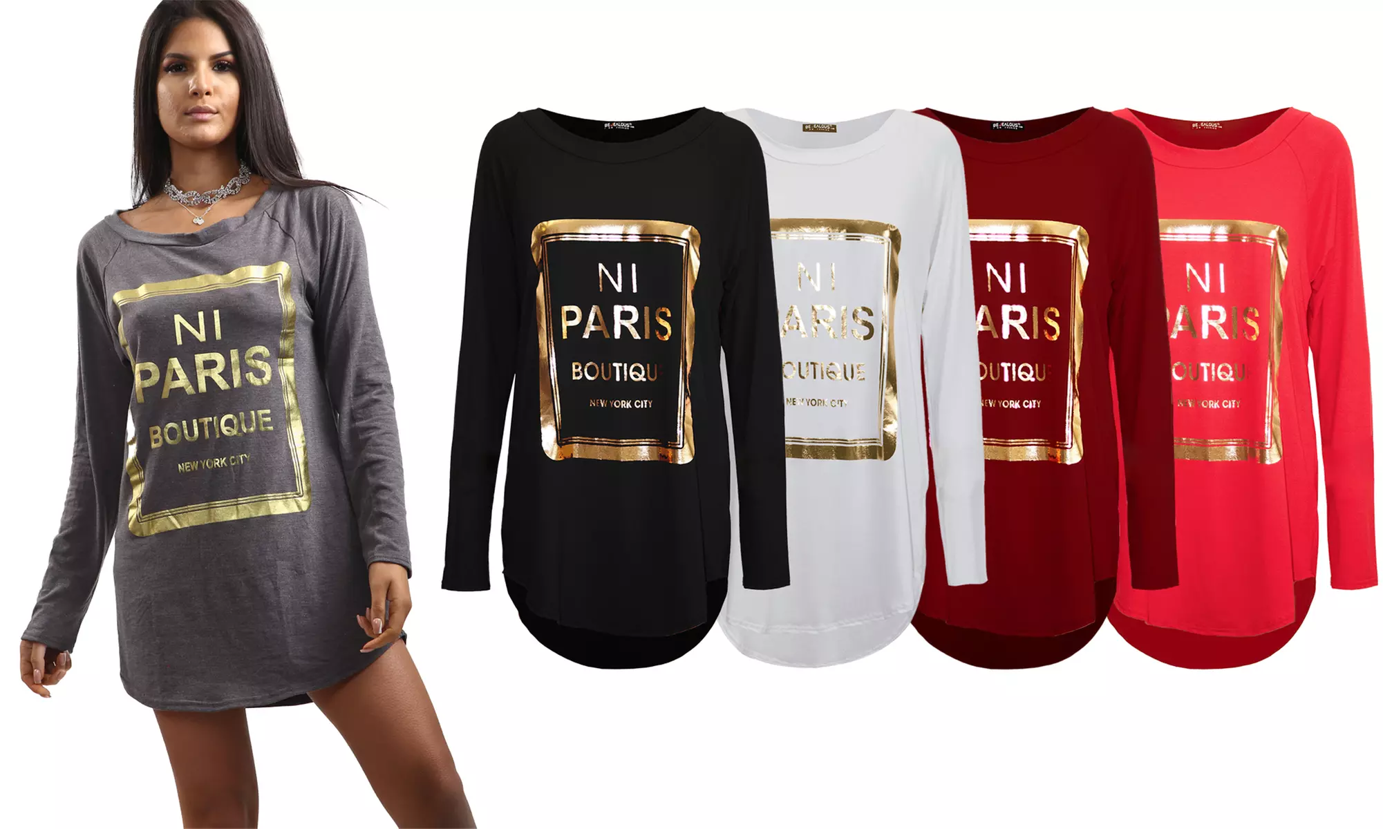 Haut asymétrique à ourlet plongeant avec imprimé "Ni Paris", taille au choix - Primary Image