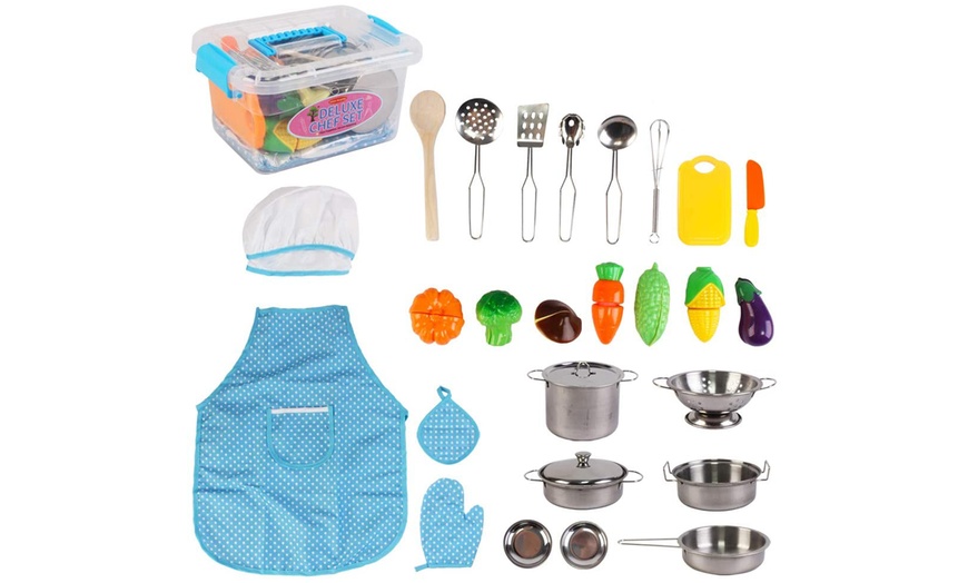 Image 1: Kids' Pretend Play Chef Costume with Cooking Set