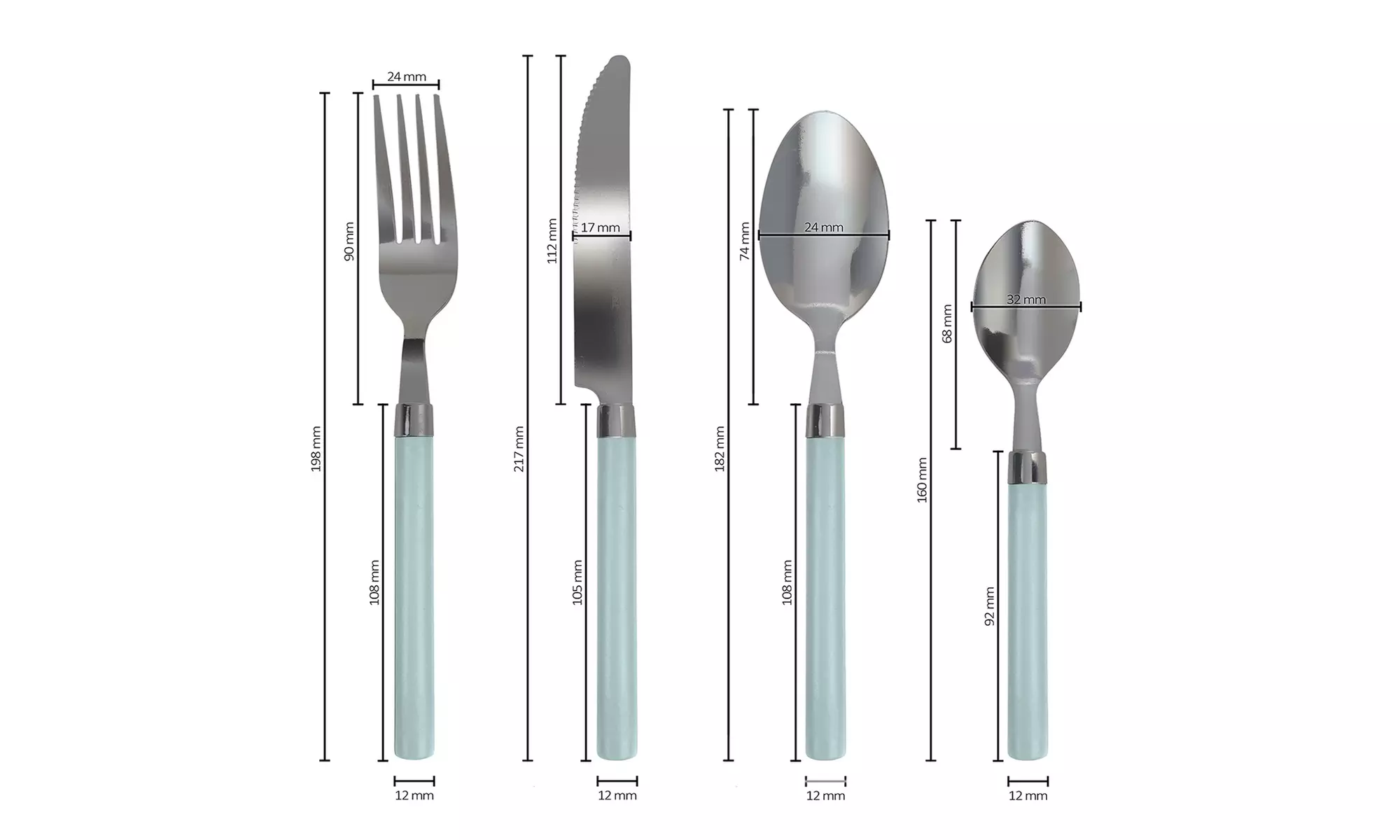 Set de 24 cubiertos de acero inoxidable con mango de colores